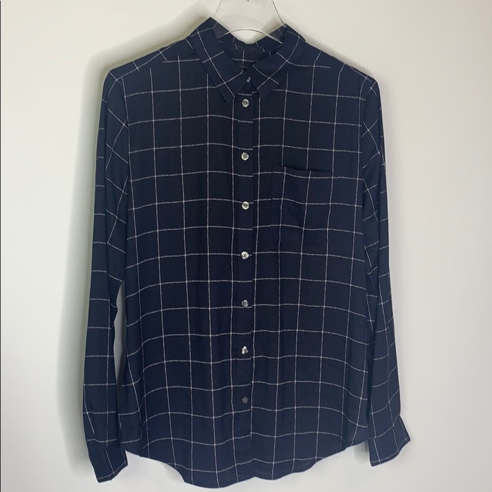 Ann Taylor Navy Button Up Blouse Size M